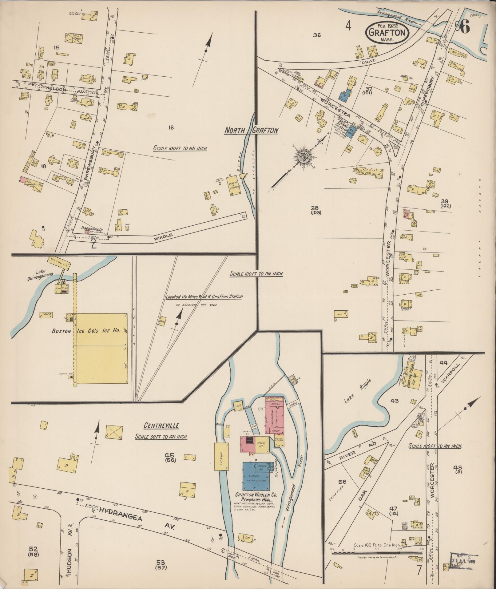 Sanborn Fire Insurance Map from Grafton, Worcester County, Massachusetts (1922), Sheet #0006 - Historic Sanborn Fire Insurance Map Print, vintage old map wall art, antique decor, genealogy gift, Massachusetts Massachusetts map
