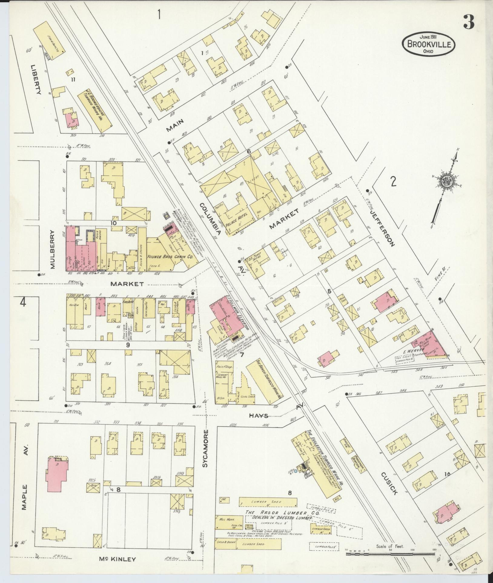 Sanborn Fire Insurance Map from Brookville, Montgomery County, Ohio (1911), Sheet #0003 - Historic Sanborn Fire Insurance Map Print, vintage old map wall art, antique decor, genealogy gift, Ohio Ohio map