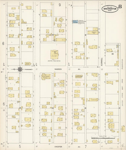 Sanborn Fire Insurance Map from Bremerton, Kitsap County, Washington (1911), Sheet #0008 - Complete Map Set gallery image, historic Sanborn map, vintage wall art, Washington Washington