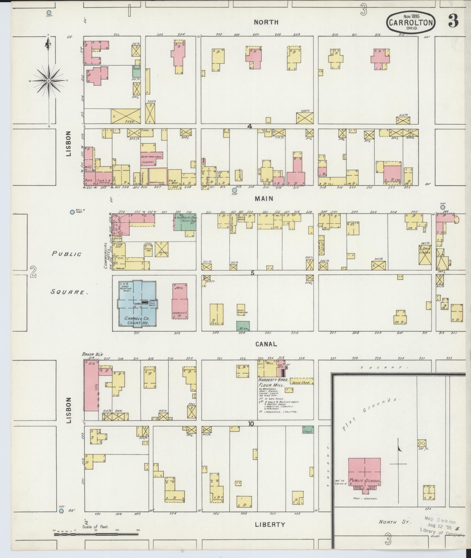 Sanborn Fire Insurance Map from Carrollton, Carroll County, Ohio (1895), Sheet #0003 - Complete Map Set gallery image, historic Sanborn map, vintage wall art, Ohio Ohio