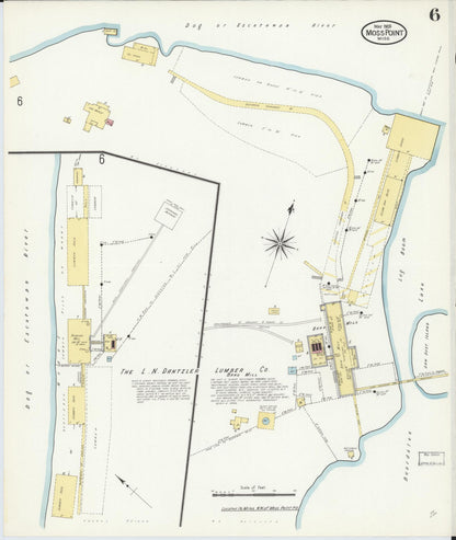 Sanborn Fire Insurance Map from Moss Point, Jackson County, Mississippi (1909), Sheet #0006 - Complete Map Set gallery image, historic Sanborn map, vintage wall art, Mississippi Mississippi