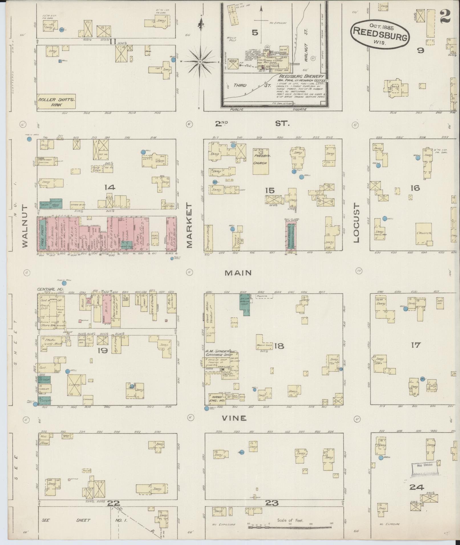 Sanborn Fire Insurance Map from Reedsburg, Sauk County, Wisconsin (1885), Sheet #0002 - Complete Map Set gallery image, historic Sanborn map, vintage wall art, Wisconsin Wisconsin