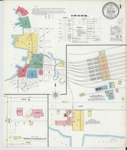Sanborn Fire Insurance Map from Boyne City, Charlevoix County, Michigan (1905), Sheet #0001 - Complete Map Set gallery image, historic Sanborn map, vintage wall art, Michigan Michigan