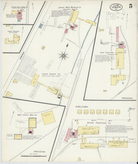 Sanborn Fire Insurance Map from Lenoir, Caldwell County, North Carolina (1907), Sheet #0005 - Historic Sanborn Fire Insurance Map Print, vintage old map wall art, antique decor, genealogy gift, North Carolina North Carolina map