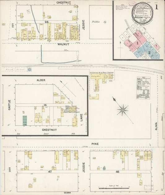 Sanborn Fire Insurance Map from Sisson, Siskiyou County, California (1889), Sheet #0001 - Complete Map Set gallery image, historic Sanborn map, vintage wall art, California California