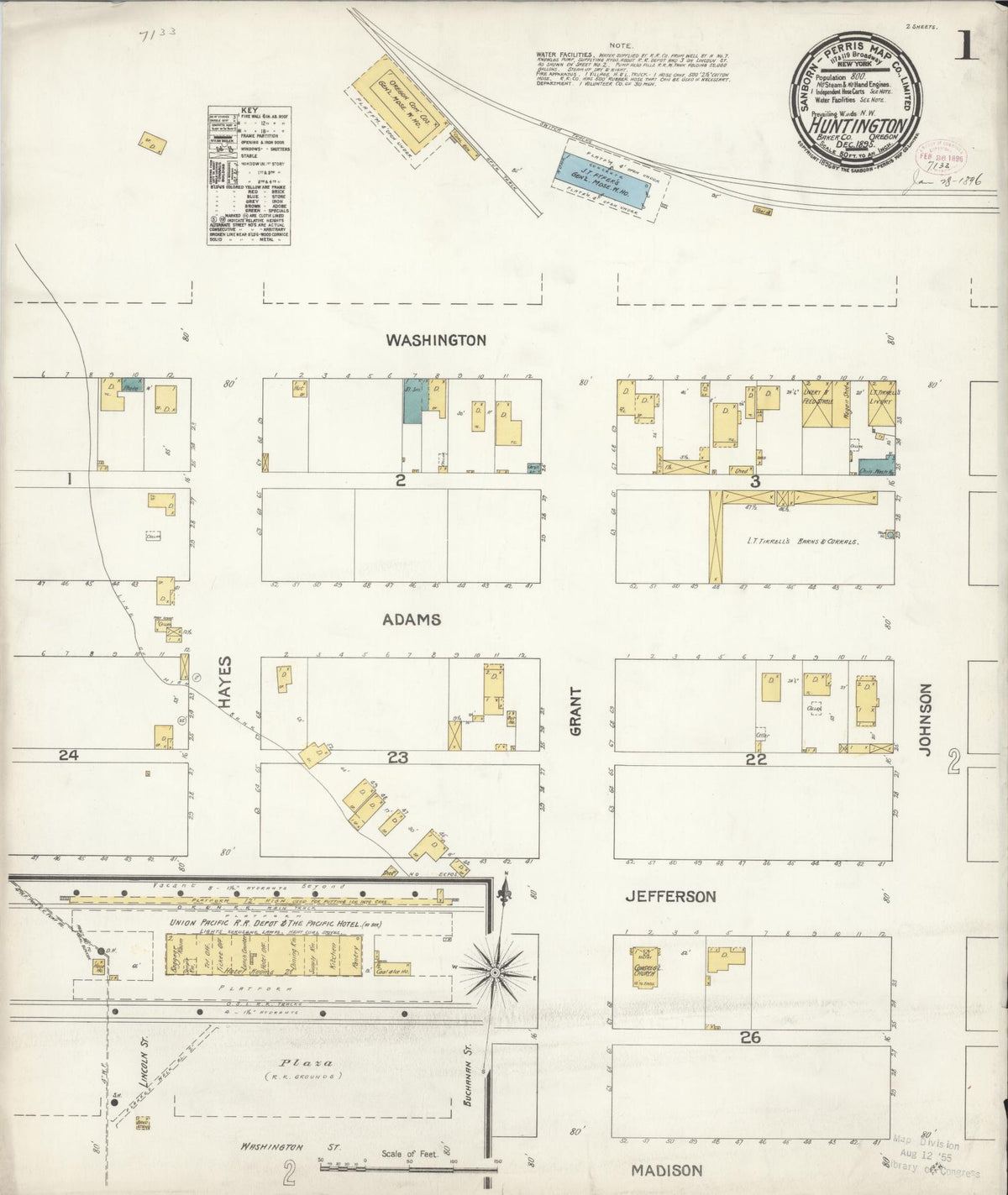 Sanborn Fire Insurance Map from Huntington, Baker County, Oregon (1895), Sheet #0001 - Historic Sanborn Fire Insurance Map Print, vintage old map wall art, antique decor, genealogy gift, Oregon Oregon map