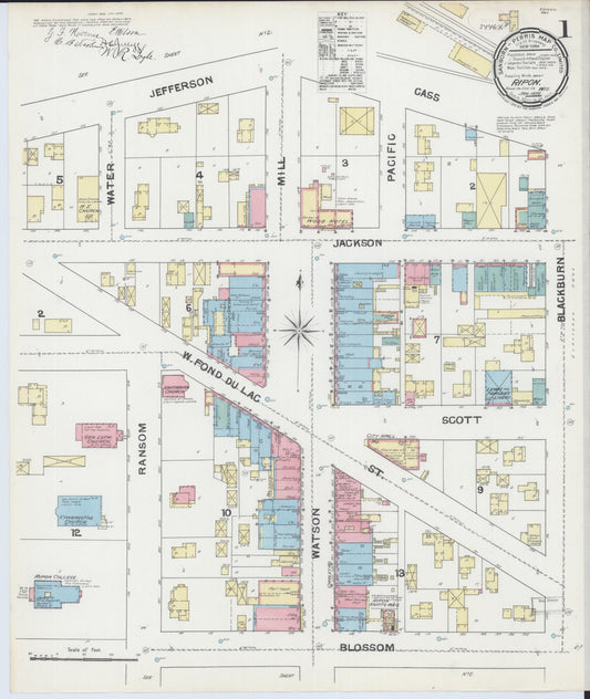 Sanborn Fire Insurance Map from Ripon, Fond du Lac County, Wisconsin (1892), Sheet #0001 - Historic Sanborn Fire Insurance Map Print, vintage old map wall art, antique decor, genealogy gift, Wisconsin Wisconsin map