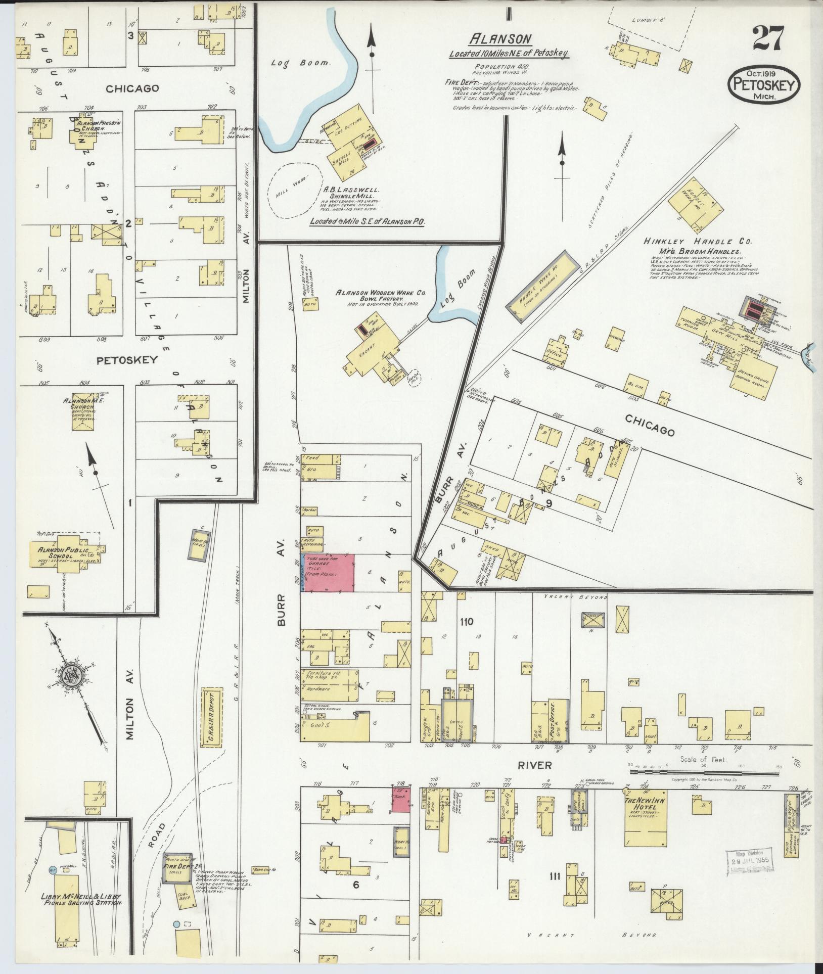 Sanborn Fire Insurance Map from Petoskey, Emmet County, Michigan (1919), Sheet #0027 - Complete Map Set gallery image, historic Sanborn map, vintage wall art, Michigan Michigan