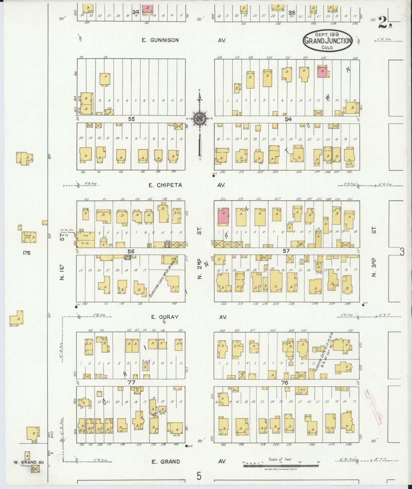 Sanborn Fire Insurance Map from Grand Junction, Mesa County, Colorado (1919), Sheet #0002 - Complete Map Set gallery image, historic Sanborn map, vintage wall art, Colorado Colorado
