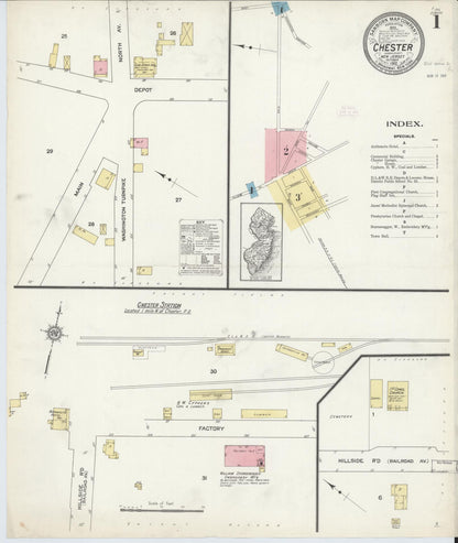 Sanborn Fire Insurance Map from Chester, Morris County, New Jersey (1912), Sheet #0001 - Historic Sanborn Fire Insurance Map Print, vintage old map wall art, antique decor, genealogy gift, New Jersey New Jersey map