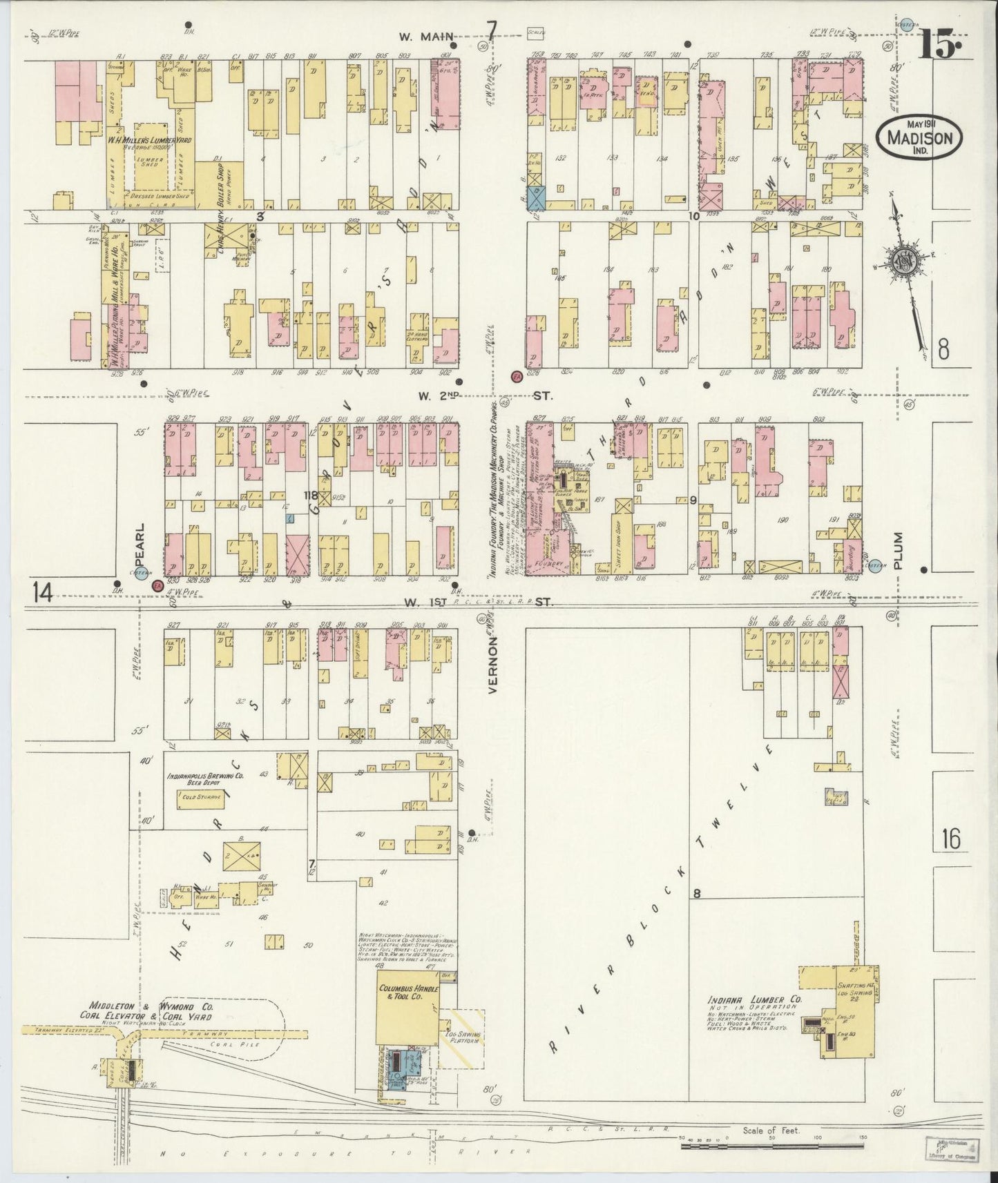 Sanborn Fire Insurance Map from Madison, Jefferson County, Indiana (1911), Sheet #0015 - Historic Sanborn Fire Insurance Map Print, vintage old map wall art, antique decor, genealogy gift, Indiana Indiana map