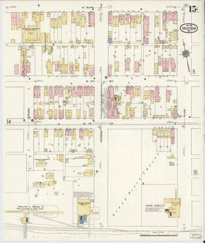 Sanborn Fire Insurance Map from Madison, Jefferson County, Indiana (1911), Sheet #0015 - Historic Sanborn Fire Insurance Map Print, vintage old map wall art, antique decor, genealogy gift, Indiana Indiana map