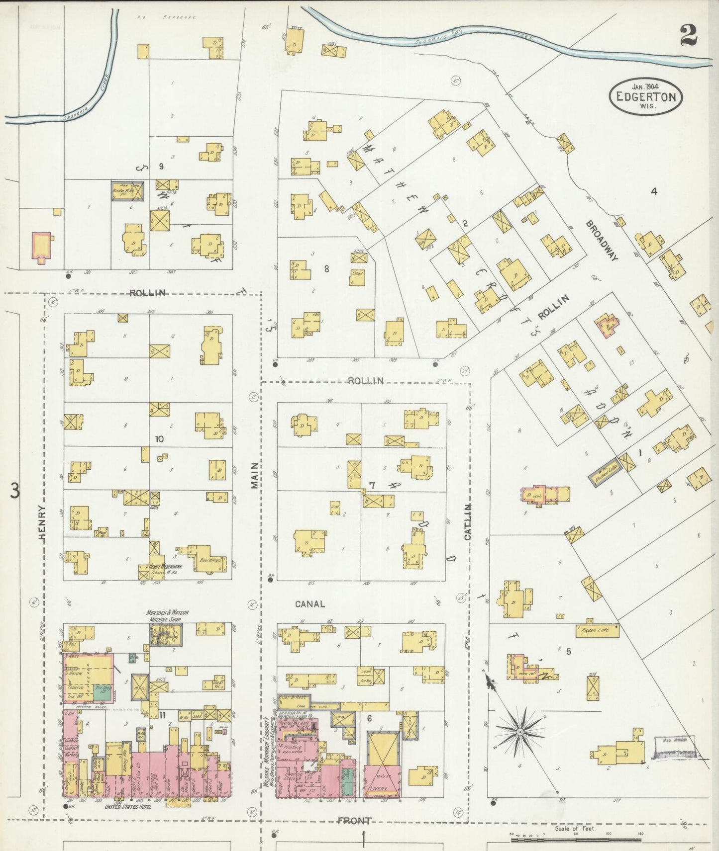 Sanborn Fire Insurance Map from Edgerton, Rock County, Wisconsin (1904), Sheet #0002 - Historic Sanborn Fire Insurance Map Print, vintage old map wall art, antique decor, genealogy gift, Wisconsin Wisconsin map