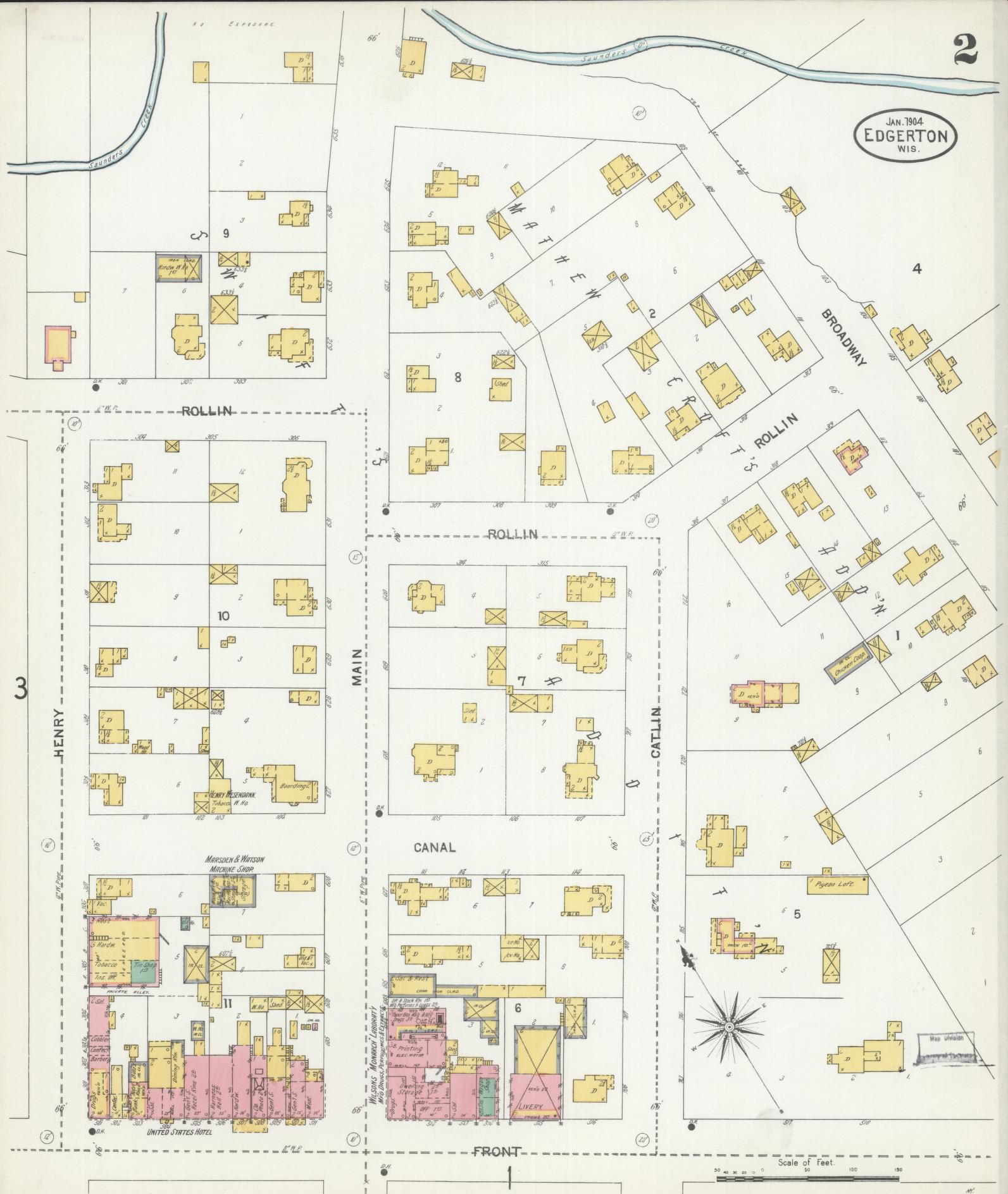 Sanborn Fire Insurance Map from Edgerton, Rock County, Wisconsin (1904), Sheet #0002 - Historic Sanborn Fire Insurance Map Print, vintage old map wall art, antique decor, genealogy gift, Wisconsin Wisconsin map