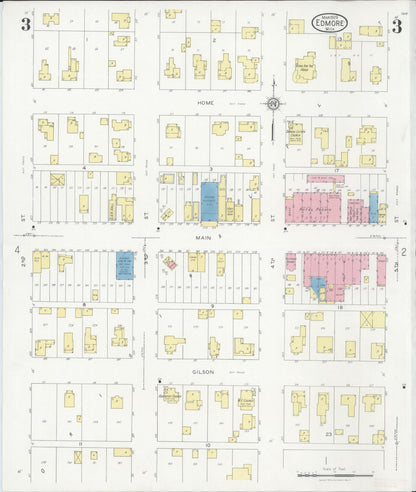 Sanborn Fire Insurance Map from Edmore, Montcalm County, Michigan (1929), Sheet #0003 - Complete Map Set gallery image, historic Sanborn map, vintage wall art, Michigan Michigan