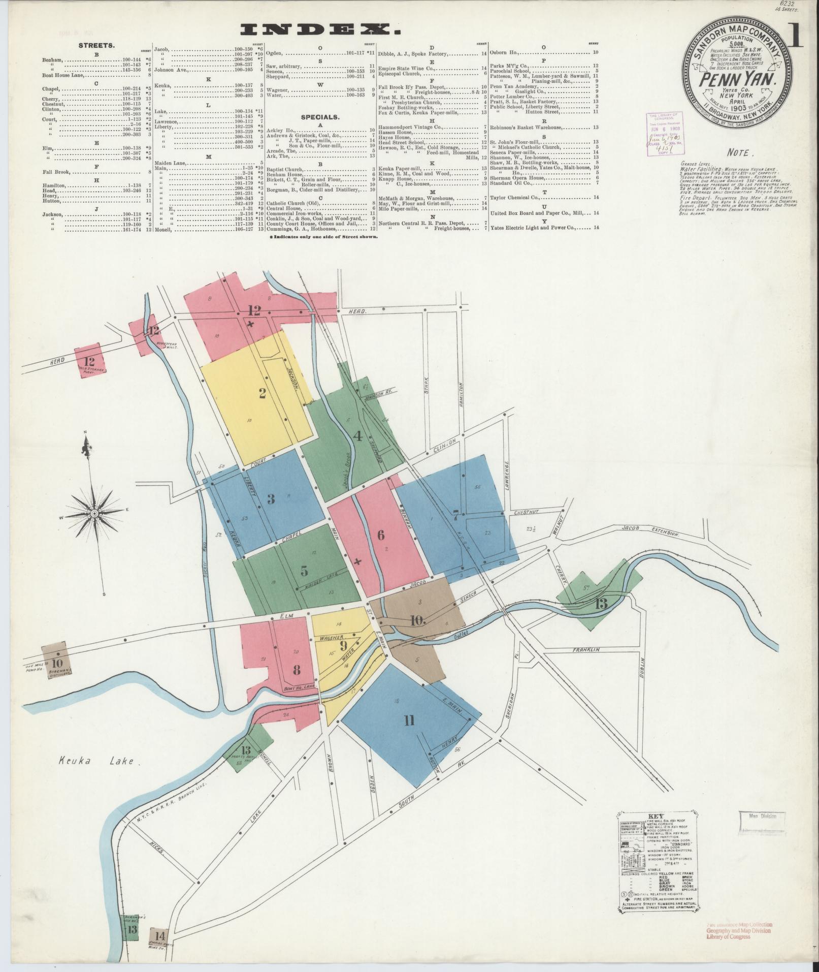Sanborn Fire Insurance Map from Penn Yan, Yates County, New York (1903), Sheet #0001 - Complete Map Set gallery image, historic Sanborn map, vintage wall art, New York New York