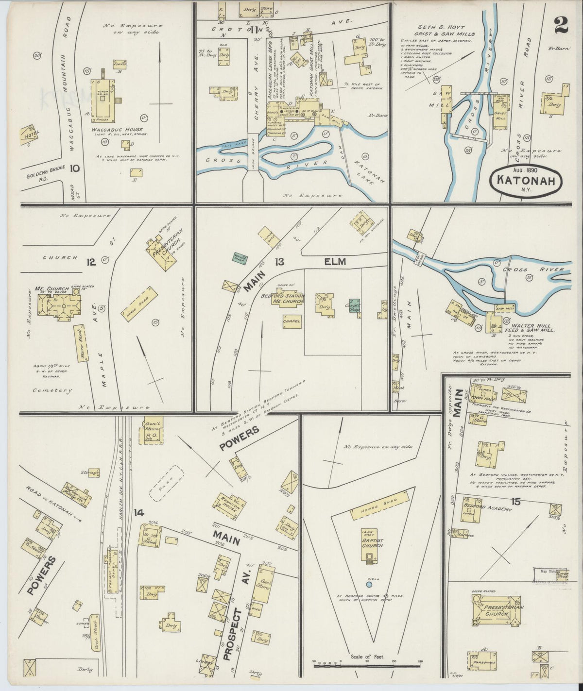 Sanborn Fire Insurance Map from Katonah, Westchester County, New York (1890), Sheet #0002 - Historic Sanborn Fire Insurance Map Print, vintage old map wall art, antique decor, genealogy gift, New York New York map
