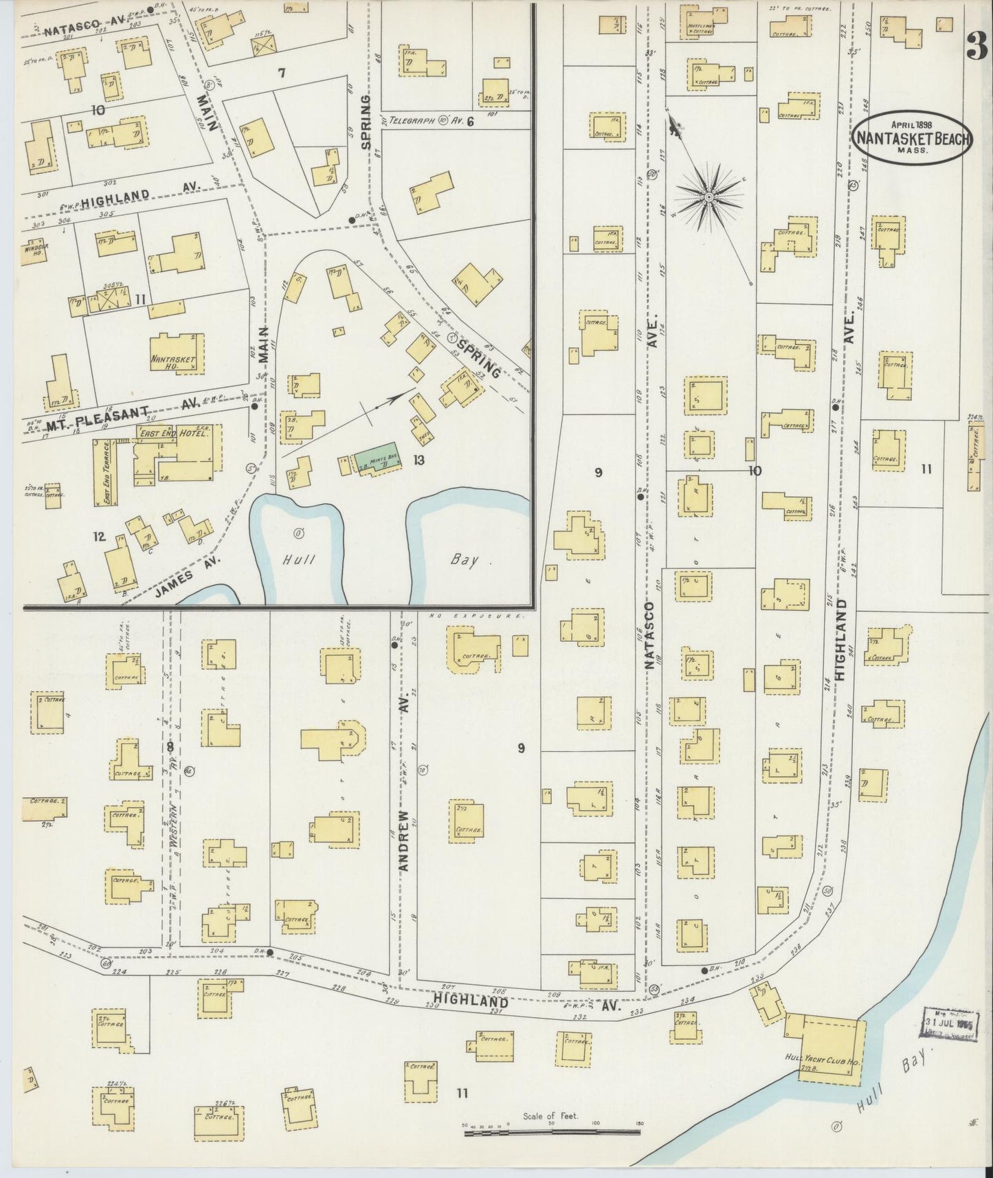 Sanborn Fire Insurance Map from Nantasket Beach, Plymouth County, Massachusetts (1898), Sheet #0003 - Historic Sanborn Fire Insurance Map Print, vintage old map wall art, antique decor, genealogy gift, Massachusetts Massachusetts map