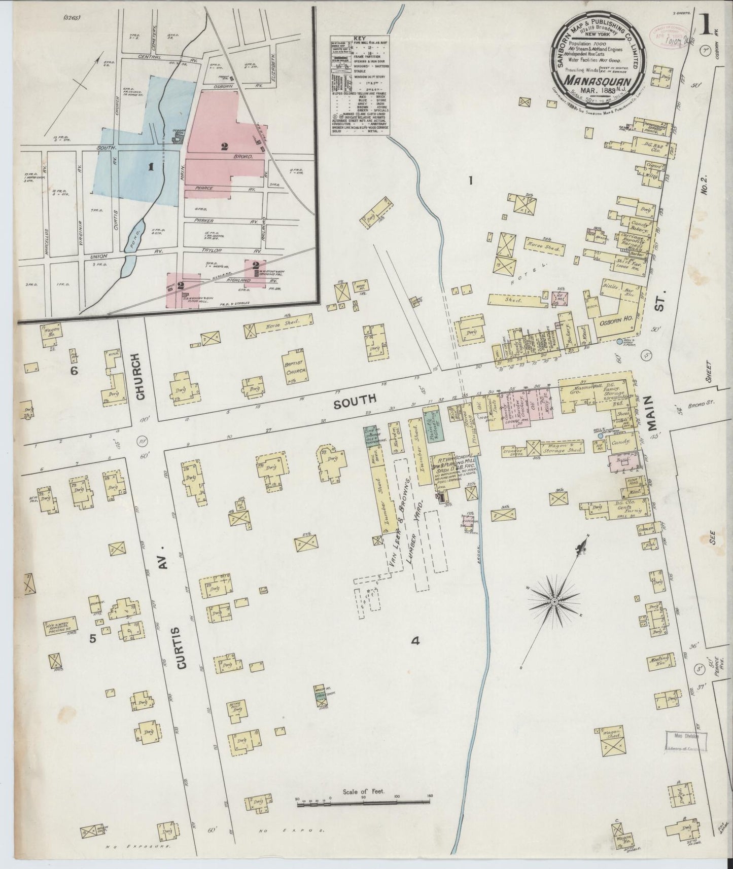 Sanborn Fire Insurance Map from Manasquan, Monmouth County, New Jersey. (1889) – Historic Sanborn Fire Insurance Map Print