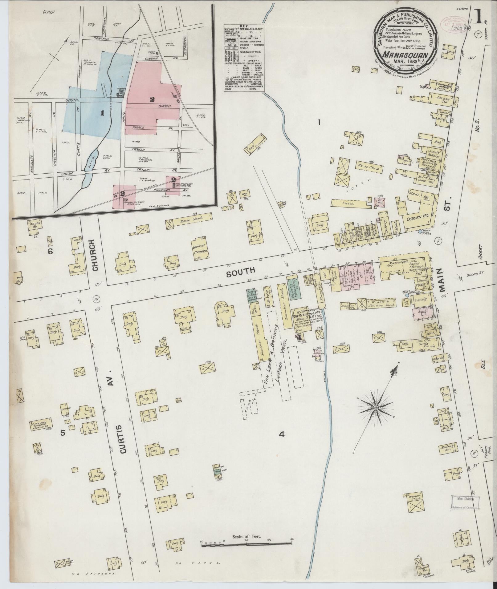 Sanborn Fire Insurance Map from Manasquan, Monmouth County, New Jersey. (1889) – Historic Sanborn Fire Insurance Map Print