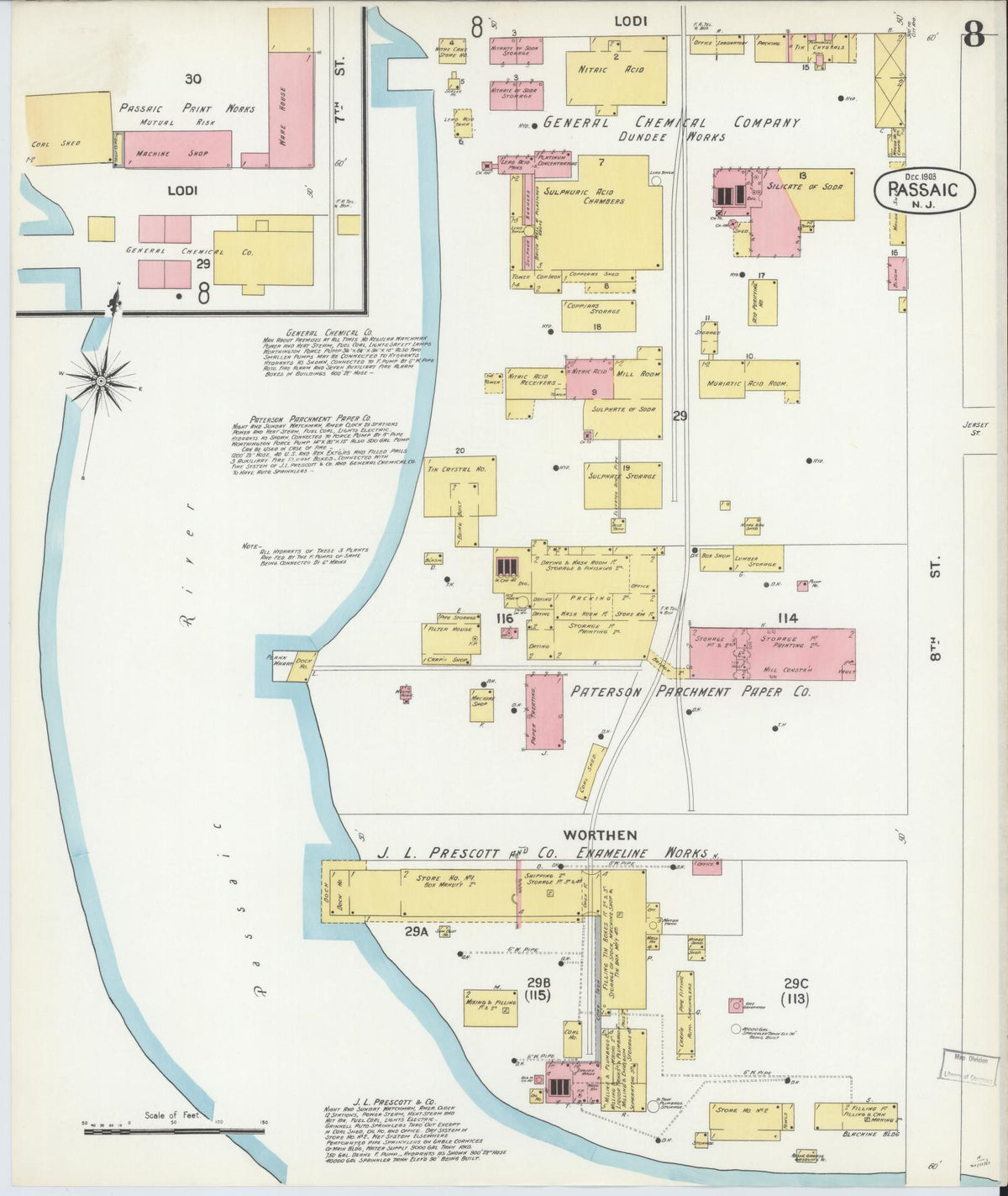 Sanborn Fire Insurance Map from Passaic, Passaic County, New Jersey (1903), Sheet #0008 - Complete Map Set gallery image, historic Sanborn map, vintage wall art, New Jersey New Jersey