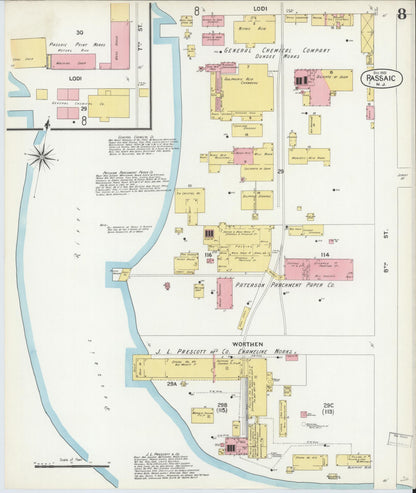 Sanborn Fire Insurance Map from Passaic, Passaic County, New Jersey (1903), Sheet #0008 - Complete Map Set gallery image, historic Sanborn map, vintage wall art, New Jersey New Jersey