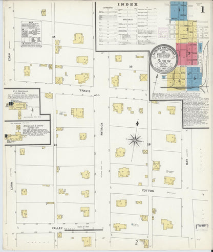 Sanborn Fire Insurance Map from Dublin, Erath County, Texas (1907), Sheet #0001 - Historic Sanborn Fire Insurance Map Print, vintage old map wall art, antique decor, genealogy gift, Texas Texas map