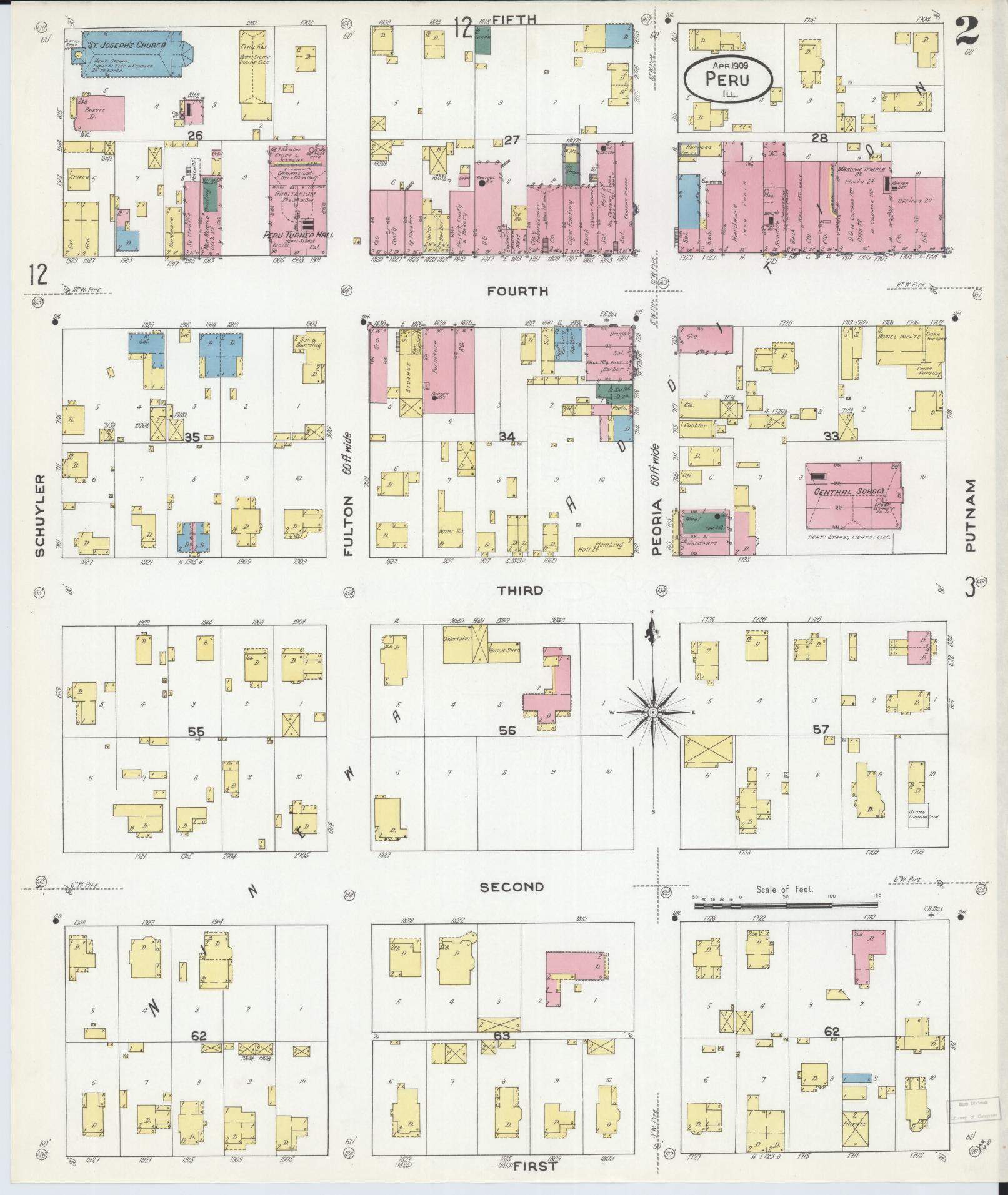 Sanborn Fire Insurance Map from Peru, La Salle County, Illinois (1909), Sheet #0002 - Complete Map Set gallery image, historic Sanborn map, vintage wall art, Illinois Illinois