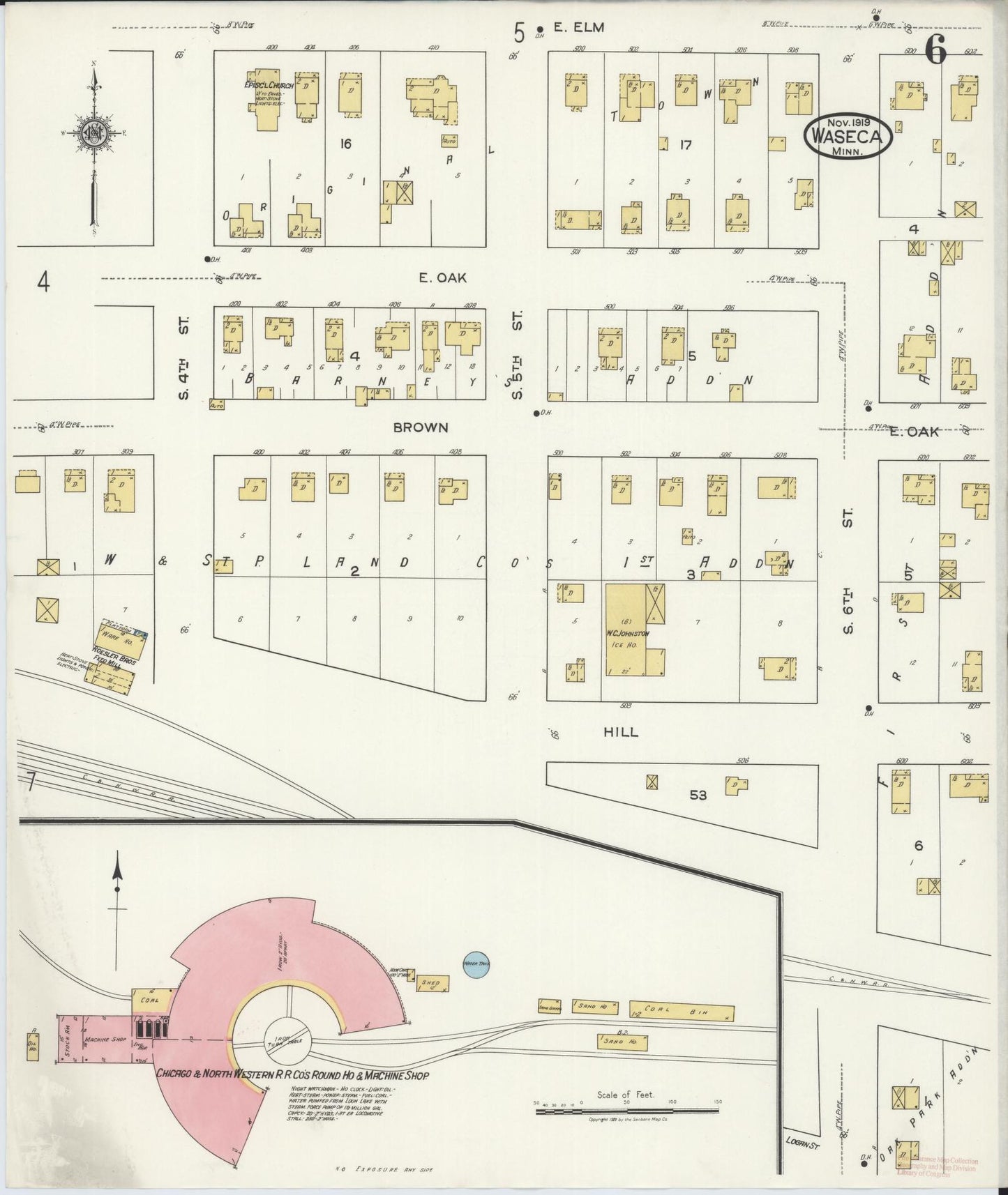 Sanborn Fire Insurance Map from Waseca, Waseca County, Minnesota (1919), Sheet #0006 - Complete Map Set gallery image, historic Sanborn map, vintage wall art, Minnesota Minnesota