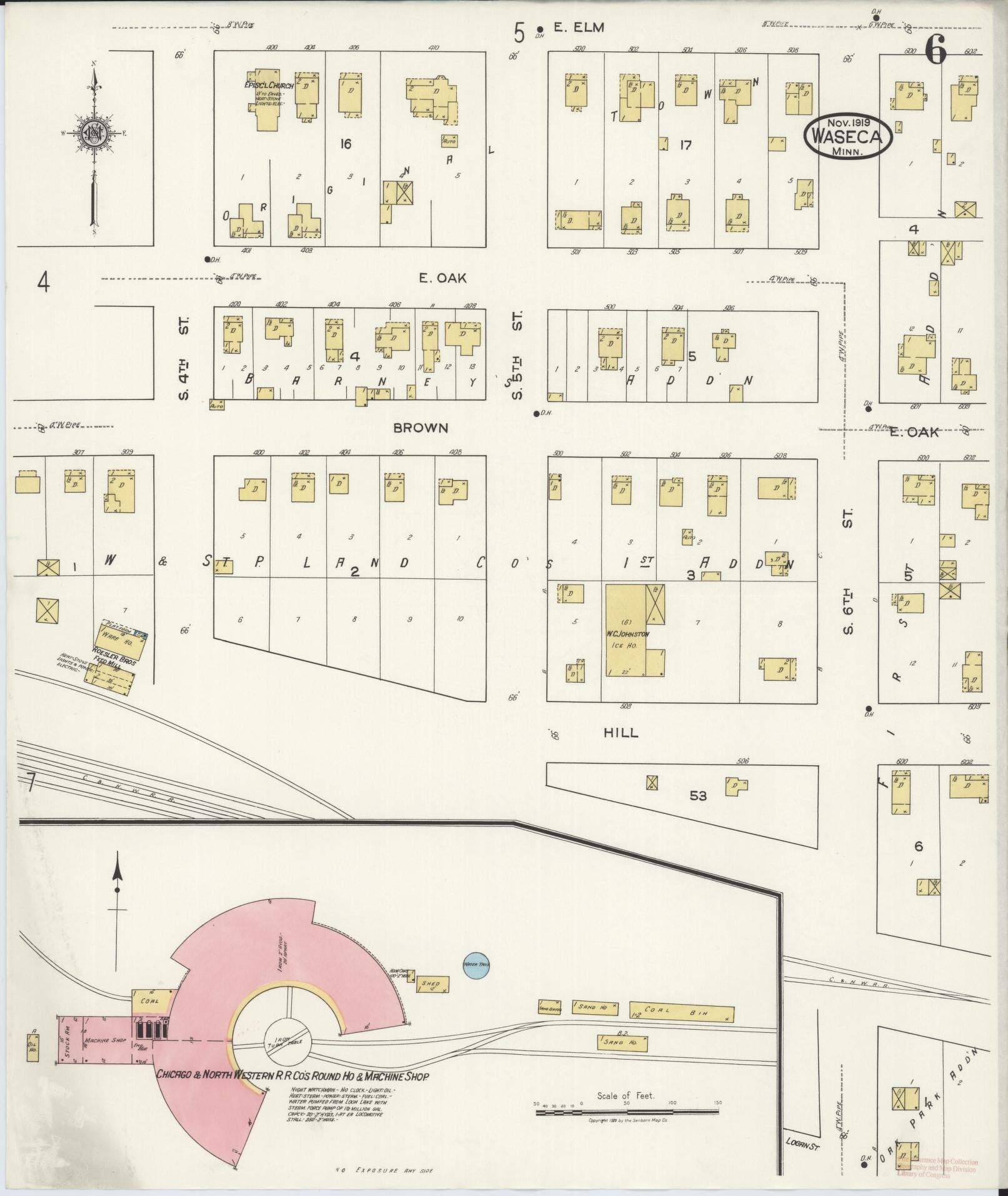 Sanborn Fire Insurance Map from Waseca, Waseca County, Minnesota (1919), Sheet #0006 - Complete Map Set gallery image, historic Sanborn map, vintage wall art, Minnesota Minnesota