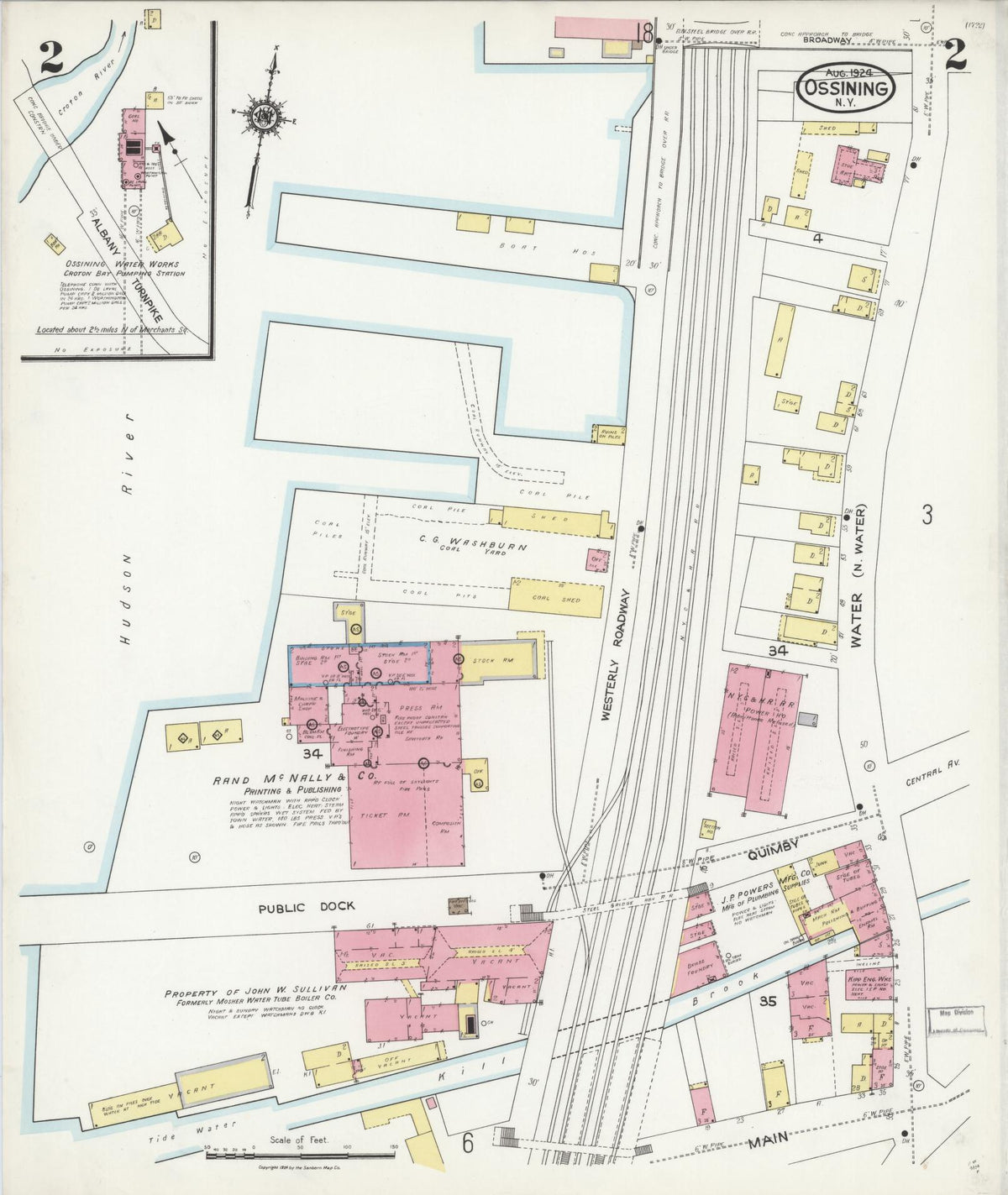 Sanborn Fire Insurance Map from Ossining, Westchester County, New York (1924), Sheet #0002 - Historic Sanborn Fire Insurance Map Print, vintage old map wall art, antique decor, genealogy gift, New York New York map