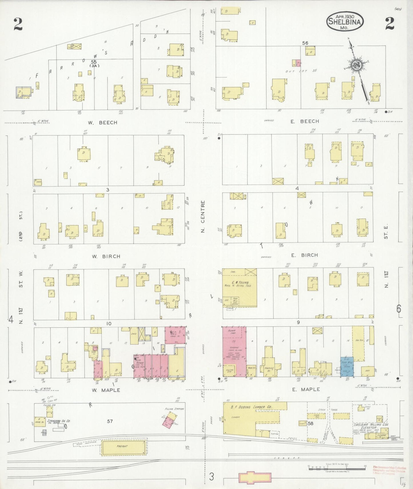 Sanborn Fire Insurance Map from Shelbina, Shelby County, Missouri (1930), Sheet #0002 - Complete Map Set gallery image, historic Sanborn map, vintage wall art, Missouri Missouri