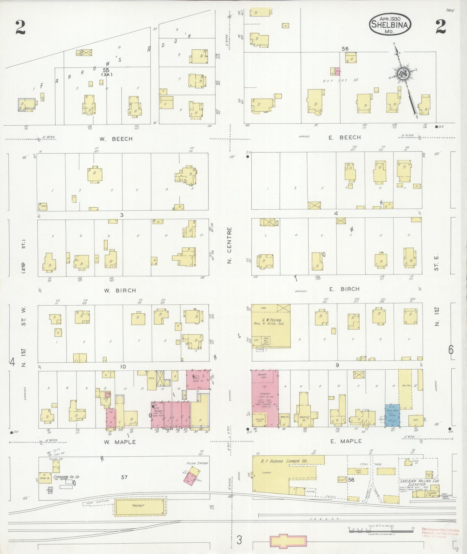 Sanborn Fire Insurance Map from Shelbina, Shelby County, Missouri (1930), Sheet #0002 - Complete Map Set gallery image, historic Sanborn map, vintage wall art, Missouri Missouri