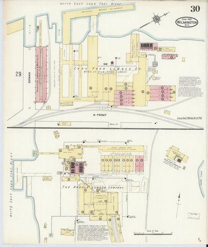Sanborn Fire Insurance Map from Wilmington, New Hanover County, North Carolina (1910), Sheet #0030 - Historic Sanborn Fire Insurance Map Print, vintage old map wall art, antique decor, genealogy gift, North Carolina North Carolina map