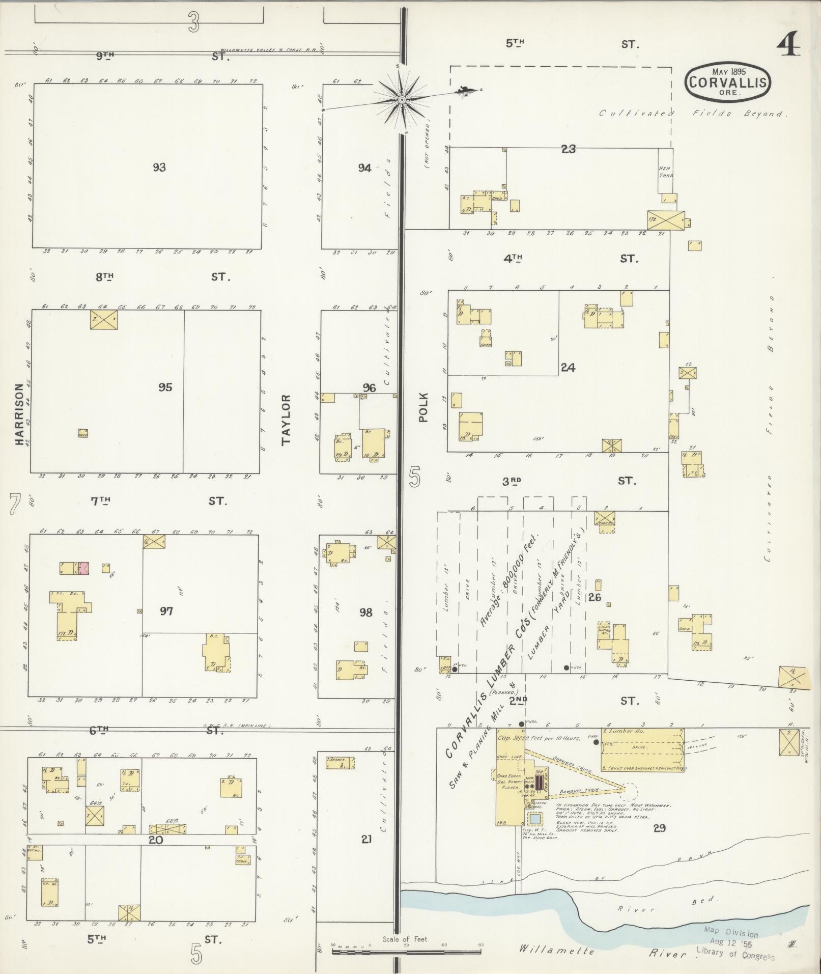 Sanborn Fire Insurance Map from Corvallis, Benton County, Oregon (1895), Sheet #0004 - Complete Map Set gallery image, historic Sanborn map, vintage wall art, Oregon Oregon