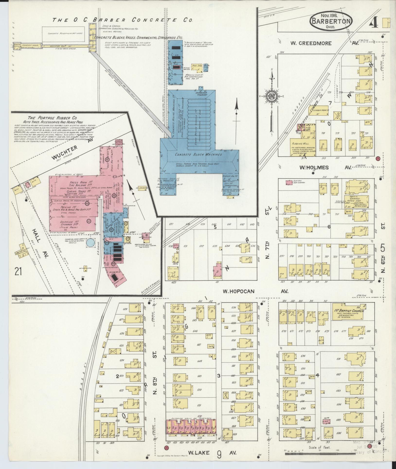 Sanborn Fire Insurance Map from Barberton, Summit County, Ohio (1916), Sheet #0004 - Historic Sanborn Fire Insurance Map Print, vintage old map wall art, antique decor, genealogy gift, Ohio Ohio map