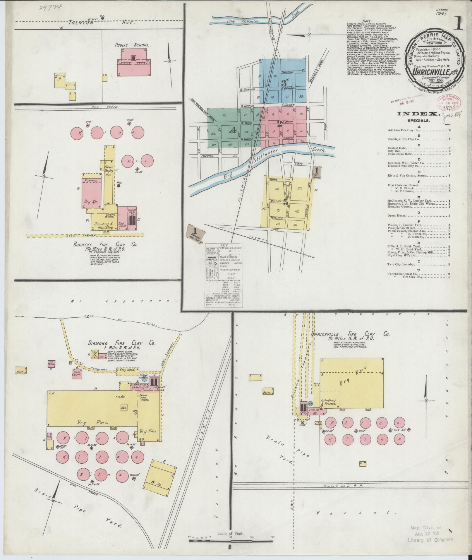 Sanborn Fire Insurance Map from Uhrichsville, Tuscarawas County, Ohio (1895), Sheet #0001 - Historic Sanborn Fire Insurance Map Print, vintage old map wall art, antique decor, genealogy gift, Ohio Ohio map