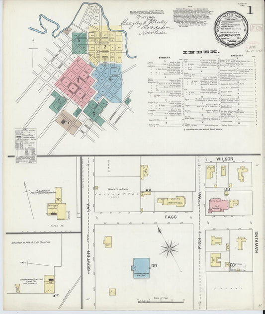 Sanborn Fire Insurance Map from Brownwood, Brown County, Texas (1893), Sheet #0001 - Complete Map Set gallery image, historic Sanborn map, vintage wall art, Texas Texas