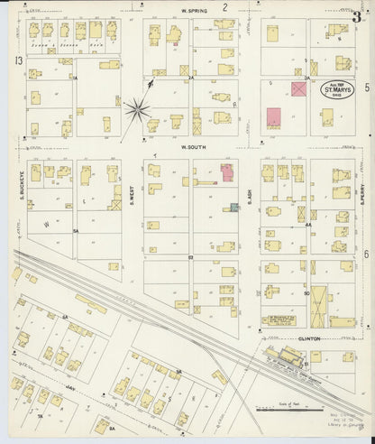 Sanborn Fire Insurance Map from Saint Marys, Auglaize County, Ohio (1907), Sheet #0003 - Historic Sanborn Fire Insurance Map Print, vintage old map wall art, antique decor, genealogy gift, Ohio Ohio map