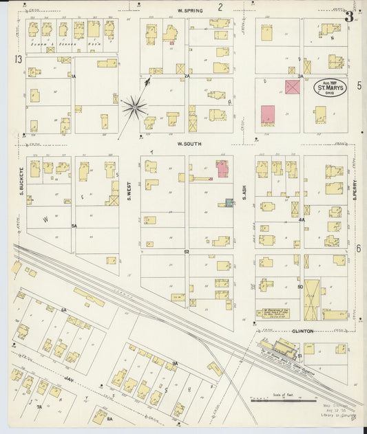 Sanborn Fire Insurance Map from Saint Marys, Auglaize County, Ohio (1907), Sheet #0003 - Historic Sanborn Fire Insurance Map Print, vintage old map wall art, antique decor, genealogy gift, Ohio Ohio map