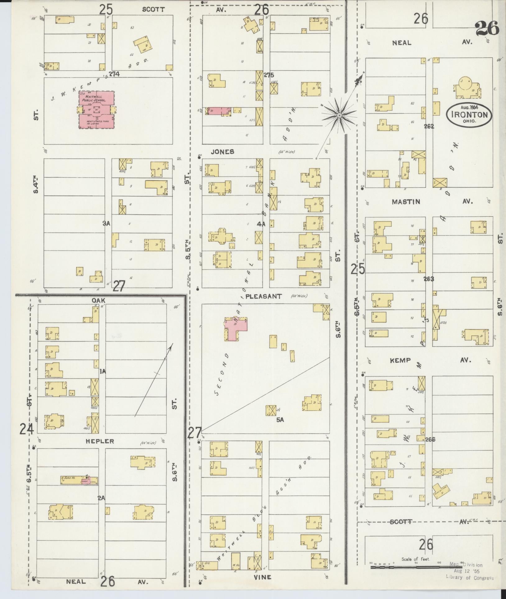 Sanborn Fire Insurance Map from Ironton, Lawrence County, Ohio (1904), Sheet #0026 - Complete Map Set gallery image, historic Sanborn map, vintage wall art, Ohio Ohio