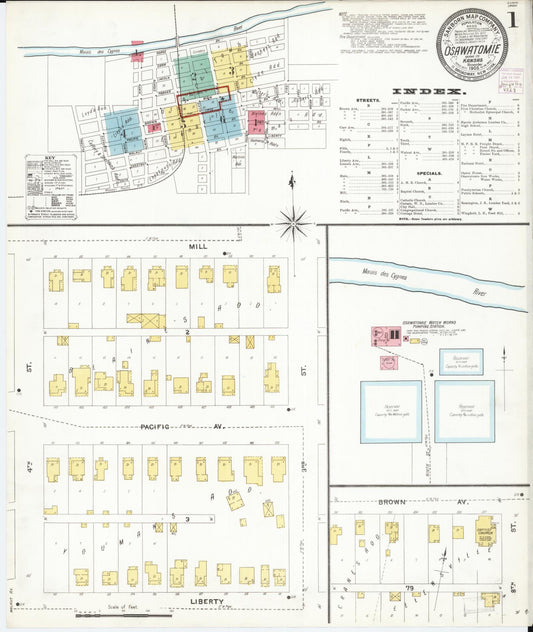 Sanborn Fire Insurance Map from Osawatomie, Miami County, Kansas (1905), Sheet #0001 - Historic Sanborn Fire Insurance Map Print, vintage old map wall art, antique decor, genealogy gift, Kansas Kansas map