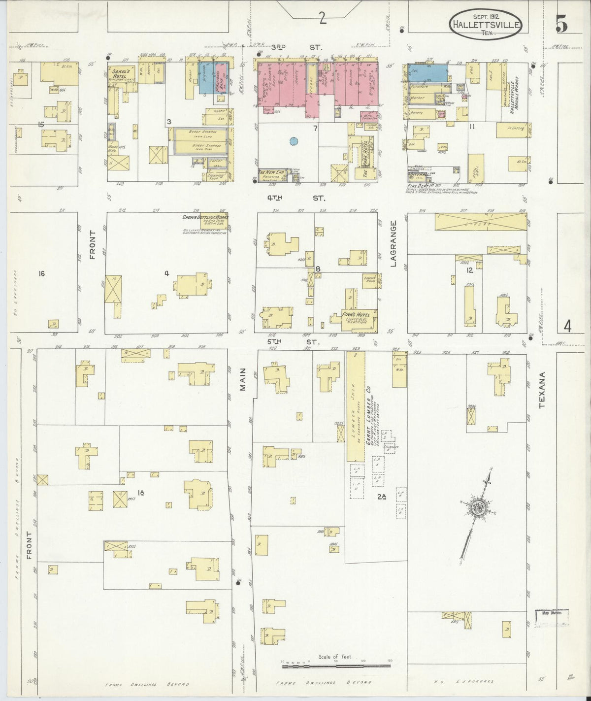 Sanborn Fire Insurance Map from Hallettsville, Lavaca County, Texas (1912), Sheet #0005 - Historic Sanborn Fire Insurance Map Print, vintage old map wall art, antique decor, genealogy gift, Texas Texas map