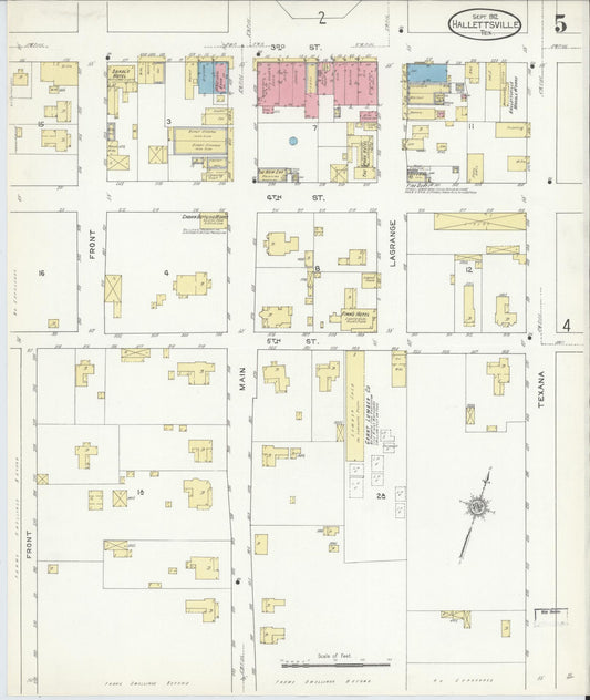 Sanborn Fire Insurance Map from Hallettsville, Lavaca County, Texas (1912), Sheet #0005 - Historic Sanborn Fire Insurance Map Print, vintage old map wall art, antique decor, genealogy gift, Texas Texas map