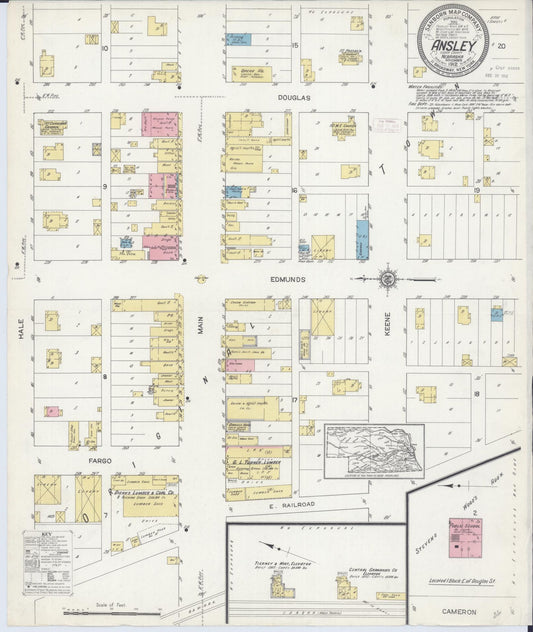 Sanborn Fire Insurance Map from Ansley, Custer County, Nebraska (1912), Sheet #0001 - Historic Sanborn Fire Insurance Map Print, vintage old map wall art, antique decor, genealogy gift, Nebraska Nebraska map