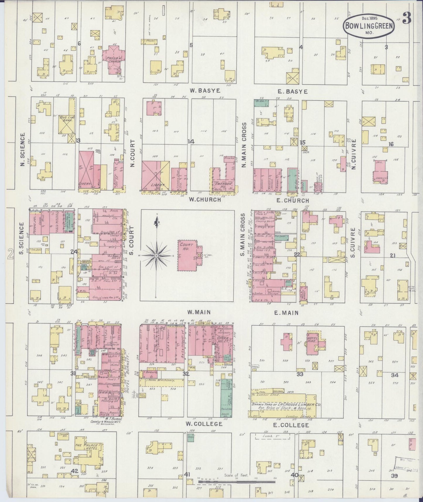 Sanborn Fire Insurance Map from Bowling Green, Pike County, Missouri (1895), Sheet #0003 - Historic Sanborn Fire Insurance Map Print, vintage old map wall art, antique decor, genealogy gift, Missouri Missouri map