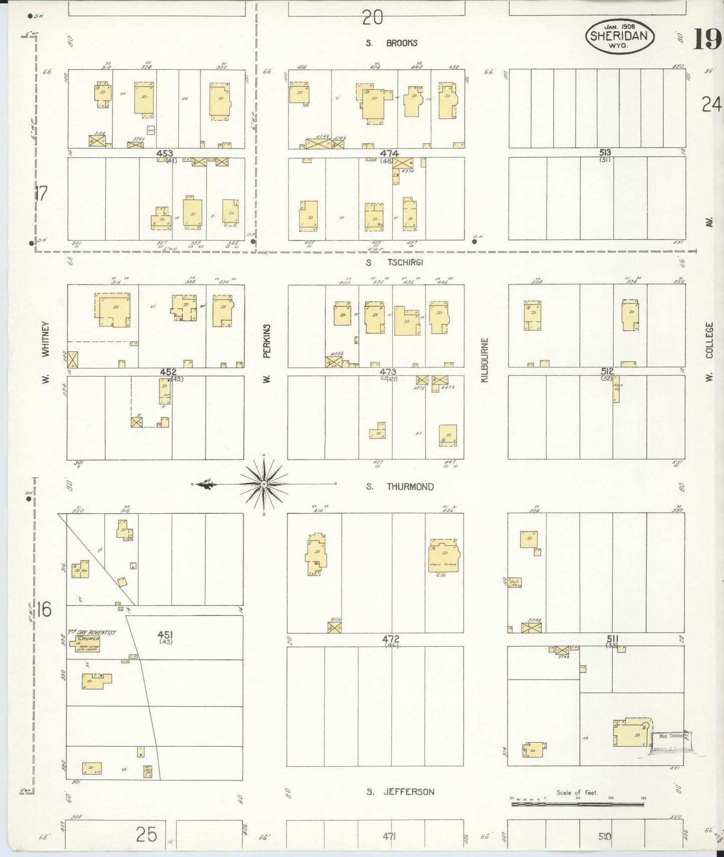 Sanborn Fire Insurance Map from Sheridan, Sheridan County, Wyoming (1908), Sheet #0019 - Complete Map Set gallery image, historic Sanborn map, vintage wall art, Wyoming Wyoming