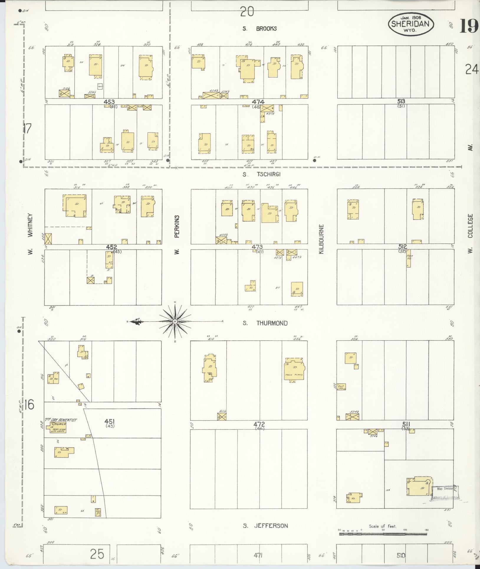 Sanborn Fire Insurance Map from Sheridan, Sheridan County, Wyoming (1908), Sheet #0019 - Complete Map Set gallery image, historic Sanborn map, vintage wall art, Wyoming Wyoming
