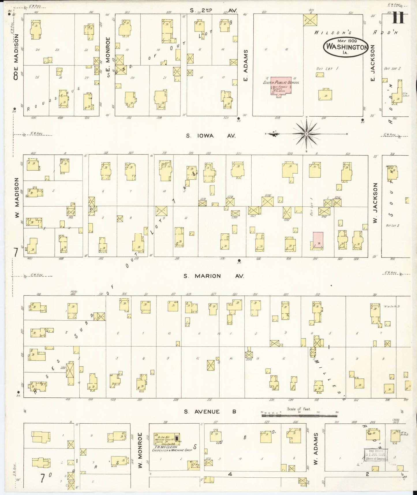 Sanborn Fire Insurance Map from Washington, Washington County, Iowa (1909), Sheet #0011 - Historic Sanborn Fire Insurance Map Print, vintage old map wall art