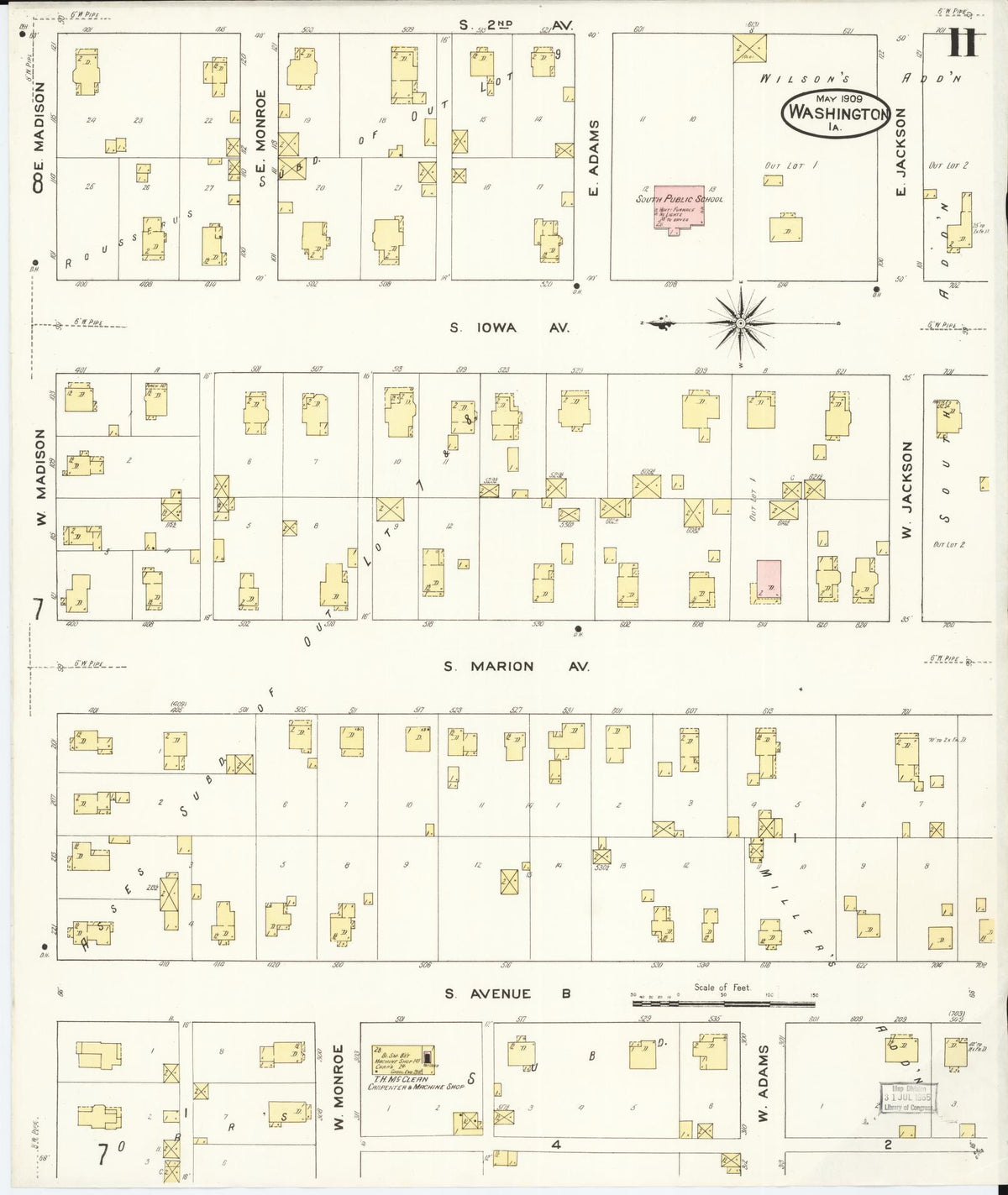 Sanborn Fire Insurance Map from Washington, Washington County, Iowa (1909), Sheet #0011 - Historic Sanborn Fire Insurance Map Print, vintage old map wall art